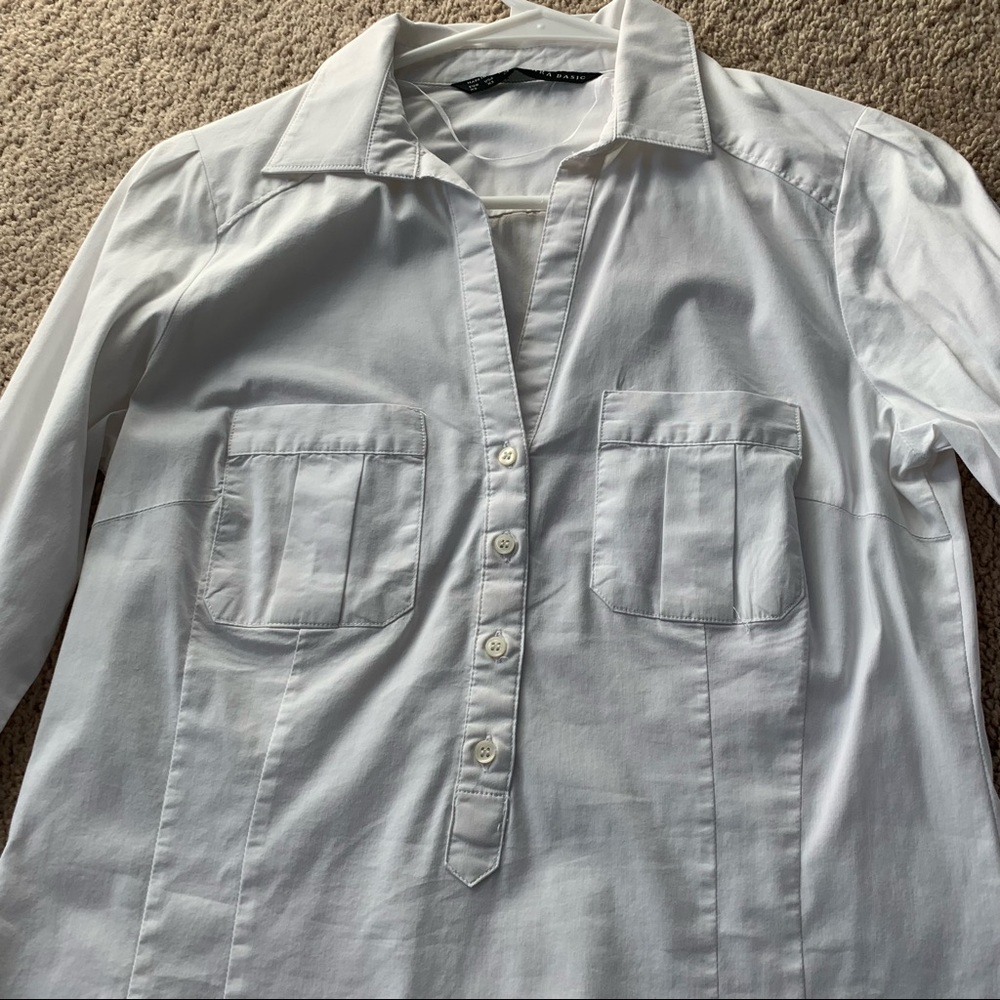 Zara Basic White Button Down Shirt Size:Cs. - image 2